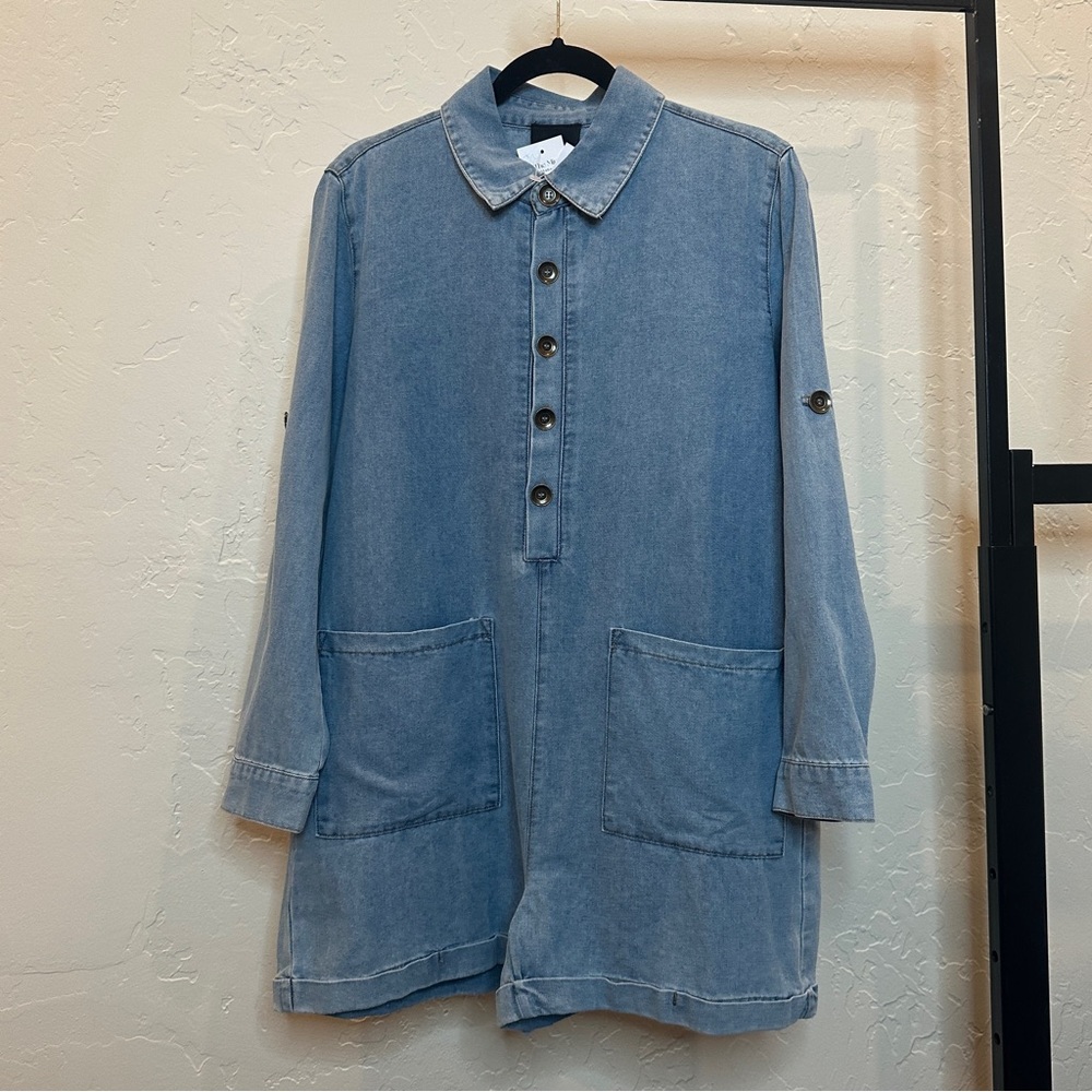 Short Denim Romper w/ Long Sleeves (Pockets!!!)